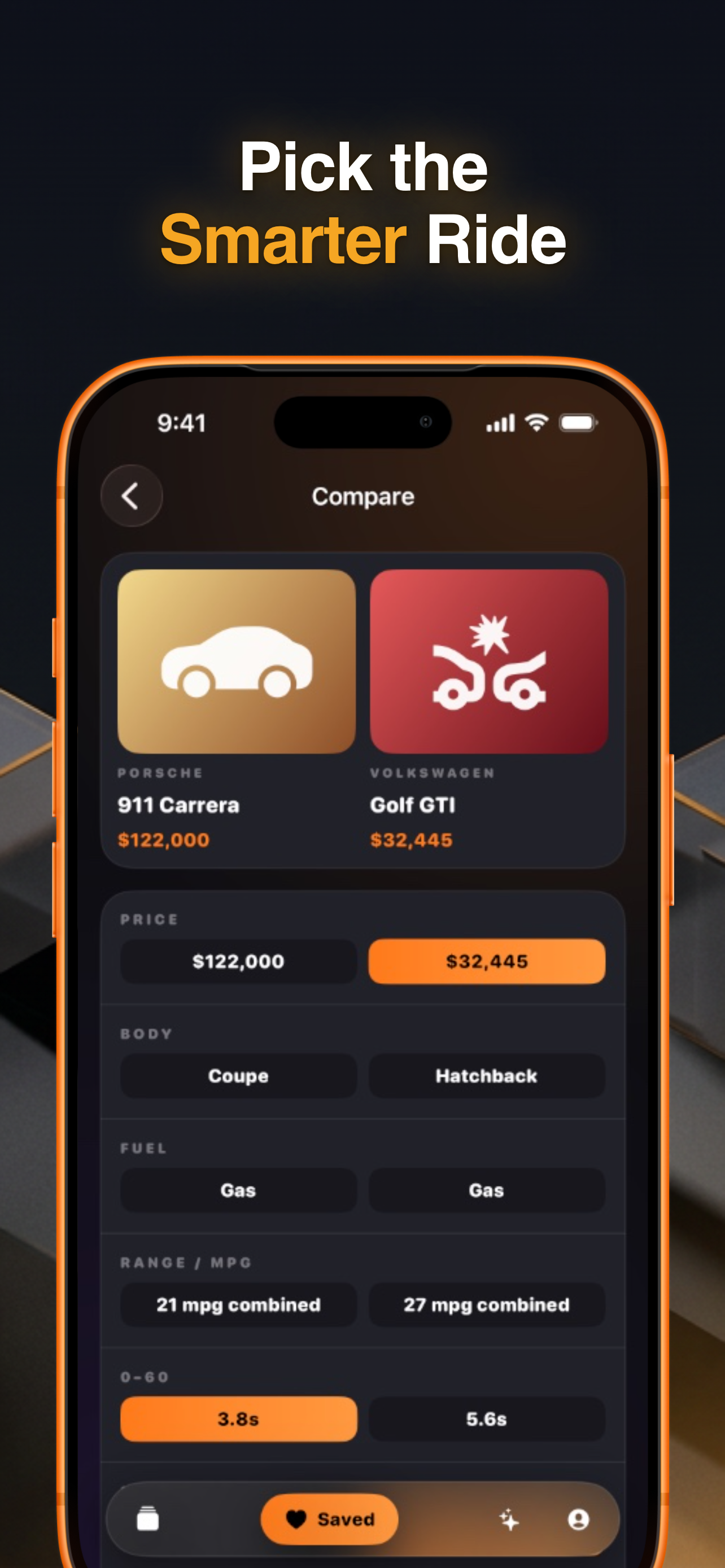 CarSwype Match comparison screen